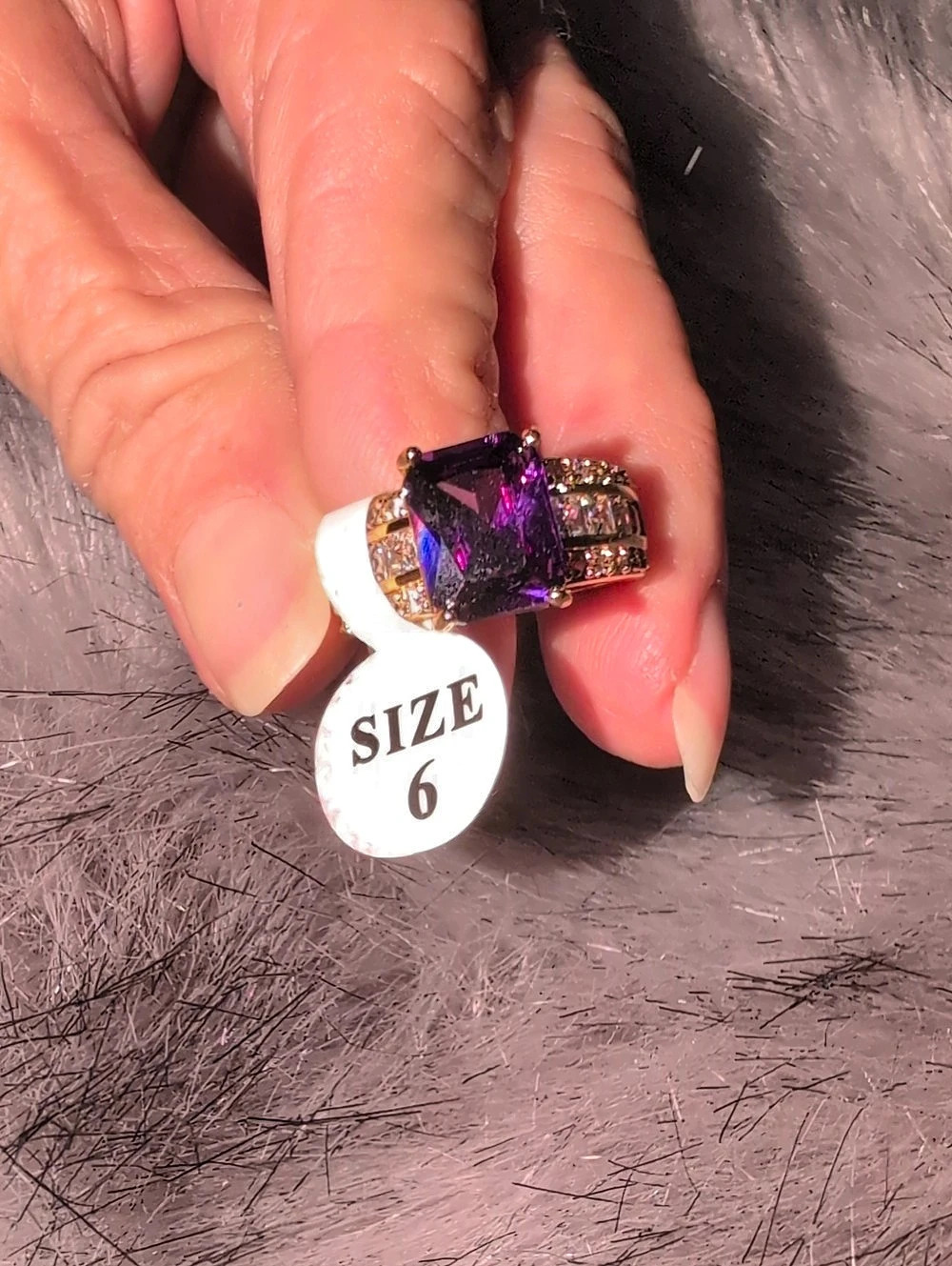 Purple Gemstone Hold Tone Ring Size 6 NWT